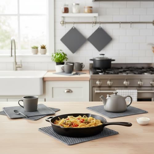 Silicone Trivets Bulk Hot Pads for Kitchen (Gray)
