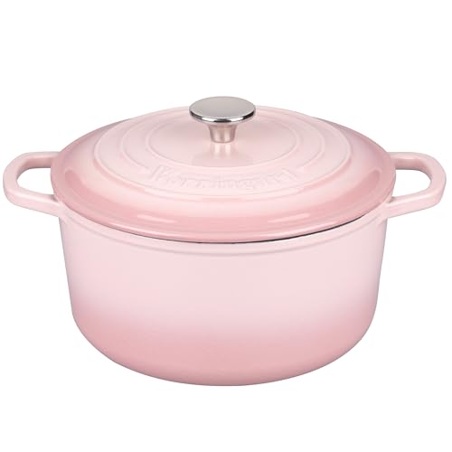 Enameled Cast Iron Dutch Oven Pot with Lid (6 QT / Pink)