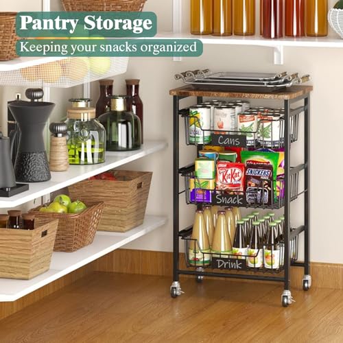 Tier Vegetable Fruit Basket Kitchen Storage Rolling Cart on Wheels with Pull