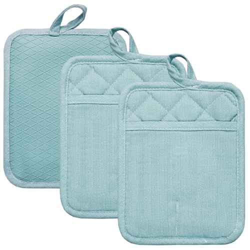Pot Holders Set of 3 Non Slip Silicone Kitchen Lines Heat Resistant 500℉ Kitchen Gloves BBQ Cooking Baking Cooking Barbecue Microwave Machine Washable…