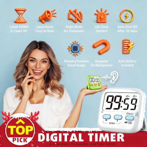 2 Pack Digital Timer for Kids Teacher Classroom Kitchen Office (2 Pack* Classic White / 2 Pack)