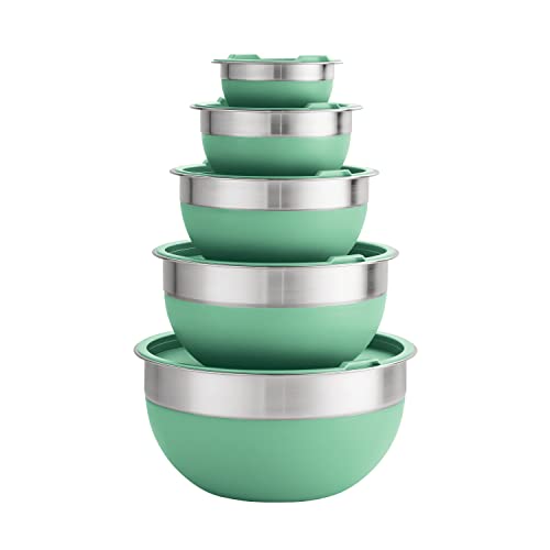 10 Pc Covered Stainless Steel and Silicone Mixing Bowl Set (10 PC Set / Mint Green)