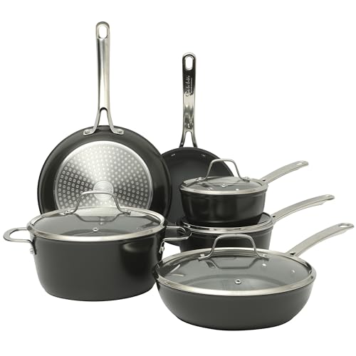 Kitchen Essentials Cool Commune Hard Anodized 10 Piece PFA Free Ceramic Non stick Interior Forged Durable Aluminum Pots and Pans Cookware Set