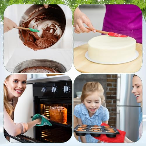 12 Pcs Christmas Silicone Spatulas Pot Holders Set Heat Resistant Pot Holders with Pocket Baking Gifts for Christmas Gift Party Supplies (Classic Christmas Style)