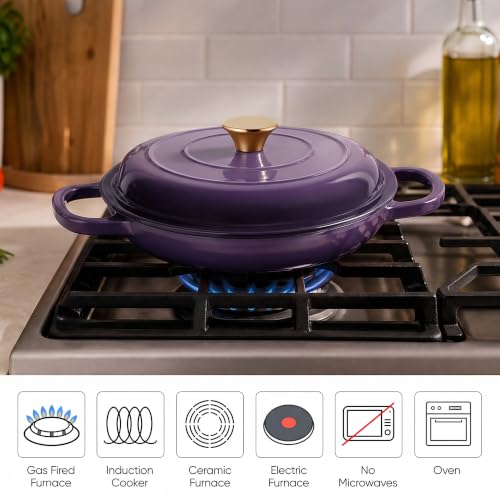 Dutch Oven Enameled Cast Iron with Lid (Purple / 3 QT（Shallow Pot）)