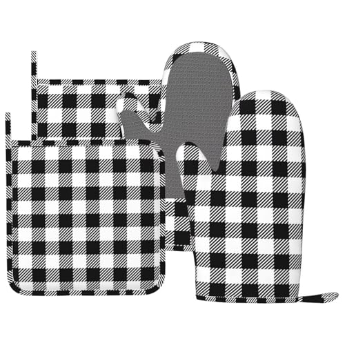 Oven Mitts and Pot Holders Set of 4 Silicone Kitchen Mitten Gloves and Non