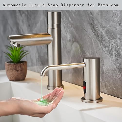Touchless Automatic Soap Dispenser for Kitchen Bathroom Sink Built in Brushed Nickel Liquid Commercial Electric Soap Dispenser with Bottle and Pump