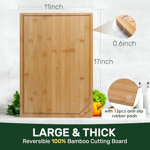 17"×11" Bamboo Cutting Boards for Kitchen (Natural / 17"L x 11"W)