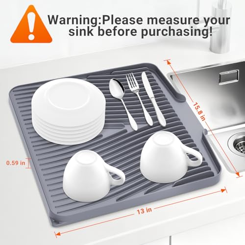 Silicone Dish Drying Mat for Kitchen counter (Gray / 15.8" x 13")