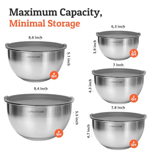 Premium Mixing Bowls With Airtight Lids Set (Gray)