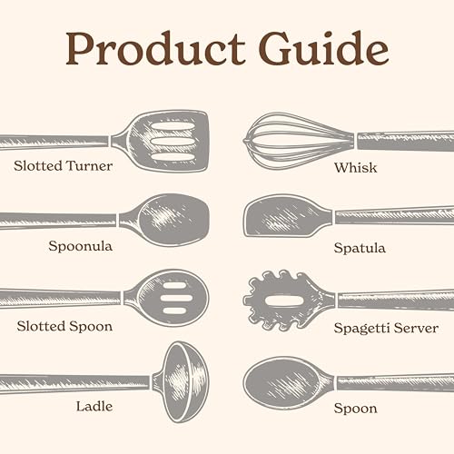 Non Stick Silicone Utensil Set with Rounded Wood Handles for Cooking and Baking (8 Piece Set / White)