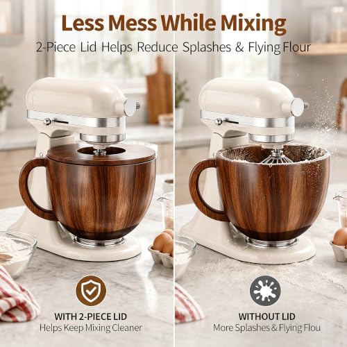 Acacia Wood Mixing Bowl Handle Lid for KitchenAid 4.5 5 QT Tilt