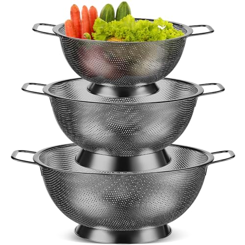 3 Pcs Stainless Steel Colander Set Metal Mesh Strainers