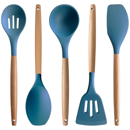 Silicone Kitchen Cooking Utensils Set 5Pcs Non (Standard 5-Piece Set / Blue)