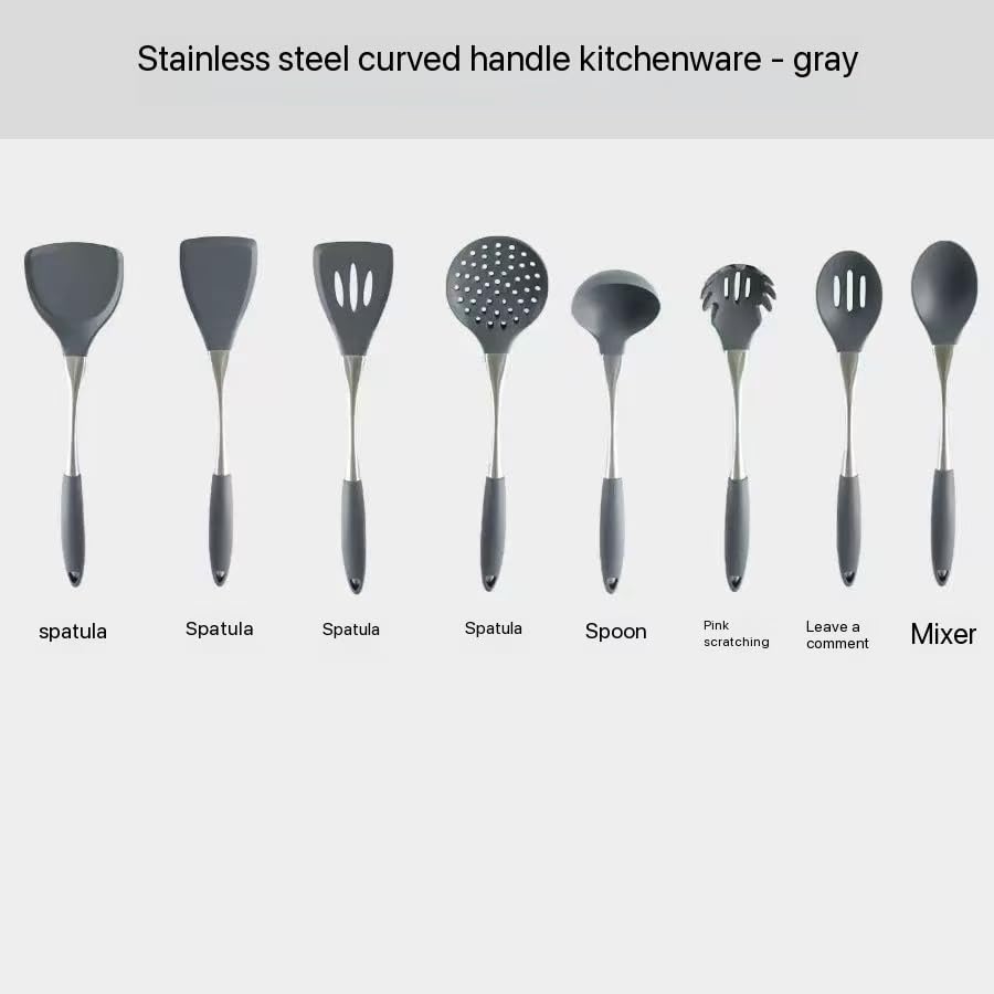 8 Piece Silicone Kitchen Utensil Set (Grey & silvery)