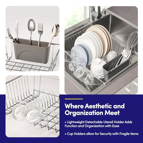 Dish Drying Rack Over the Sink Expandable to 24.5" Dish Drainer (Gray / 15.75" x 12" x 5")
