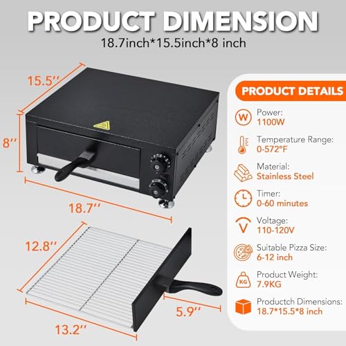 Commercial Electric Pizza Oven 12" 1100W