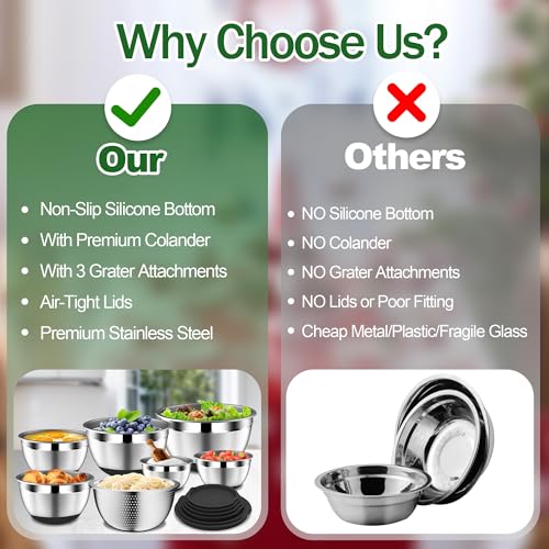 Mixing Bowls with Lids Set (16PCS Black W Nonslip Bottom)
