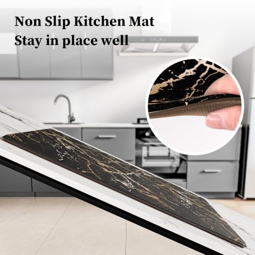 Foil Stamped Marble Kitchen Mats for Floor 2PCS Cushioned Anti Fatigue Non Slip Waterproof Comfort Leather Kitchen Rugs 2