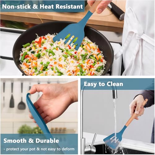 Silicone Kitchen Cooking Utensils Set 5Pcs Non (Standard 5-Piece Set / Blue)