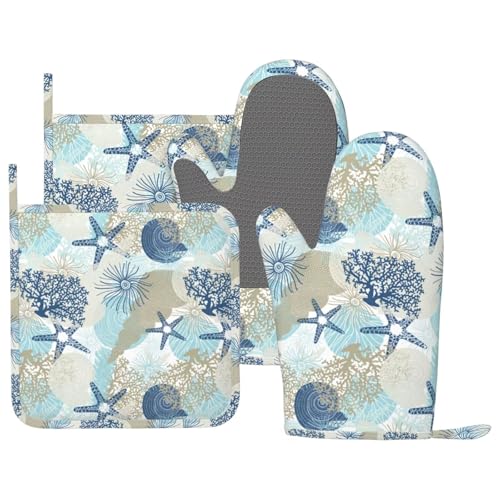 Oven Mitts and Pot Holders Set of 4 Silicone Kitchen Mitten Gloves and Non