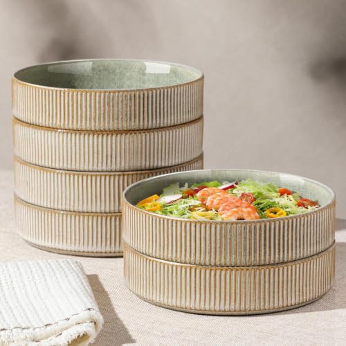 Pasta Bowls Set 7.5” Stoneware Dinner & Salad Bowls