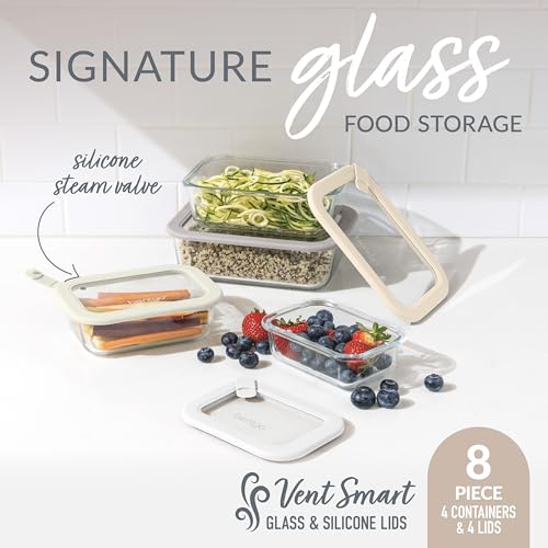 Signature Glass Food Storage Containers with Lids (White Stone)