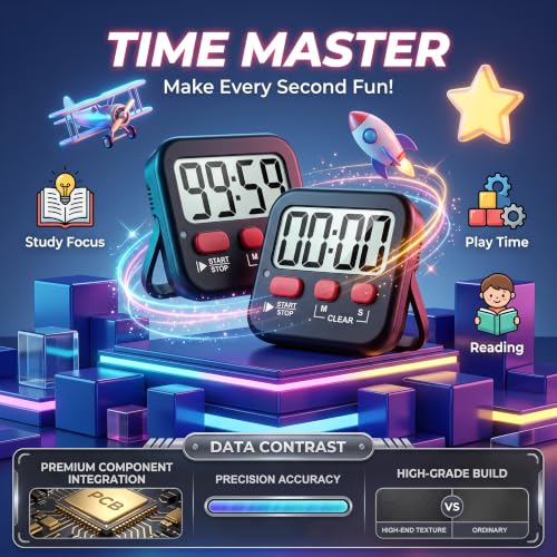 2 Pack Digital Timer for Kids Classroom Kitchen Timers for Cooking (1 * New Black)