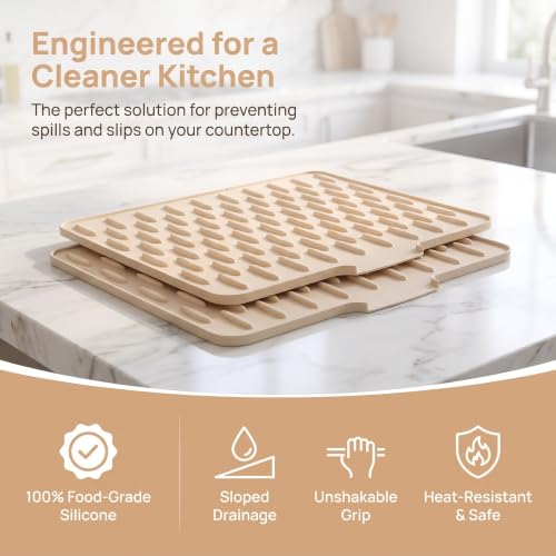 3pcs Large Silicone Dish Drying Mat Sloped Drainage for Counter