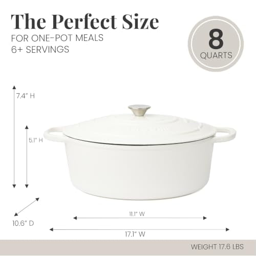 8 qt Oval Enameled Cast Iron Dutch Oven Pot (White / 8 QT)