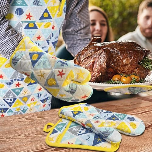 Oven Mitts and Pot Holders with Chef Apron (Sea Fish)