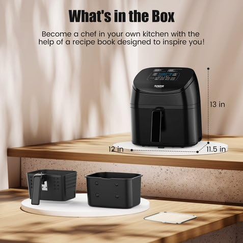 Brio 10-in-1 Air Fryer, 6 QT Airfryer Capacity with Smart Probe, Roast Grill Bake for Fast Meals, One-Touch Digital Controls, Powerful 1800W Fryer, 100 Recipes, Removable Divider & Grill Pan