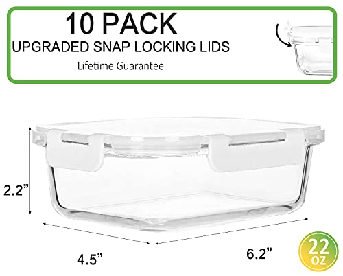 10 Pack 22 oz Glass Food Storage Containers with lids (white)