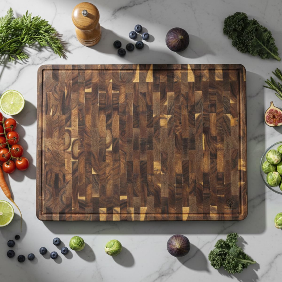 End Grain Acacia Wood Cutting Boards for Kitchen (End Grain / 24"L x 18"W)