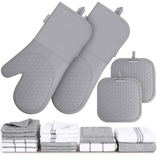 Silicone Oven Mitts Pot Holder Kitchen (Gray)