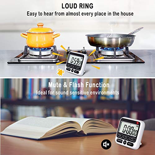 4-in-1 Digital Timer with Count Up/Down, Clock & Alarm, Ring & Silent Modes (Black)