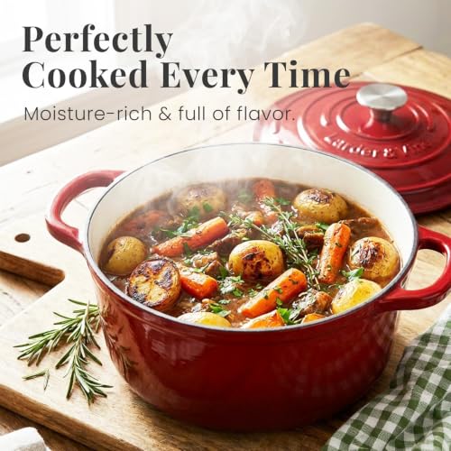 5.7 qt Enameled Cast Iron Dutch Oven Pot with Lid (Cabernet / 5.7 QT)
