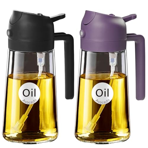 16 oz 2-in-1 Glass Olive Oil Sprayer for Cooking, BlackPurple (2Pcs Black & Purple)