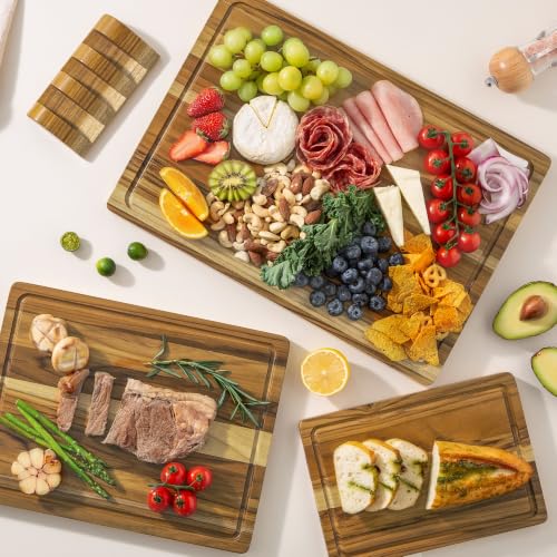Teak Wood Cutting Board Set of 3 Wooden Cutting Boards for Kitchen (Teak / Teak Cutting Board Set)