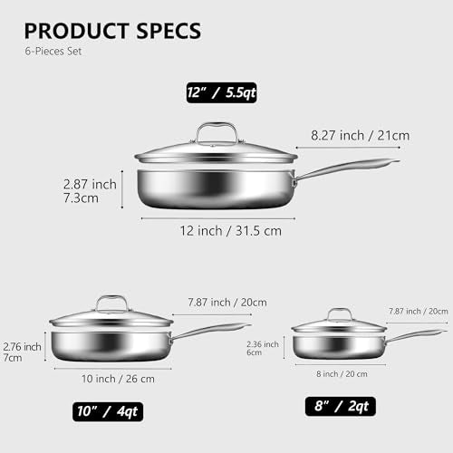 8, 10 and 12-Inch Non Stick Frying Pans with Lids, Ceramic Coating (8&10&12 inch with Lid)