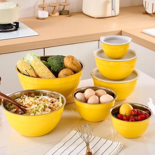 Yellow Mixing Bowls with Airtight Lids (Yellow / 7 Pieces)