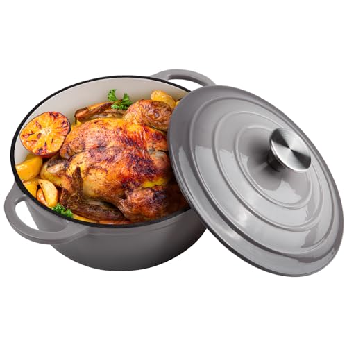 6 Quart Dutch Oven Enameled Cast Iron with Lid (Light Gray / 6 QT)