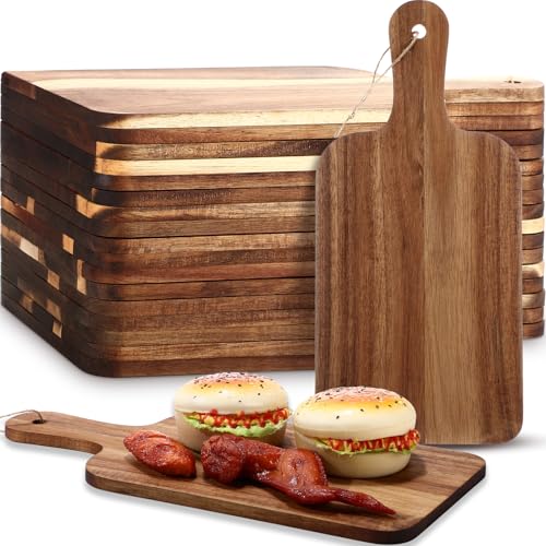 18 Pcs Cutting Board Bulk 15" x 7" Acacia Wood Chopping Board with Handle Wood Charcuterie Plank Engraving Serving Kitchen Planks for Wedding Housewarming Gift (15" X 7" / Acacia)