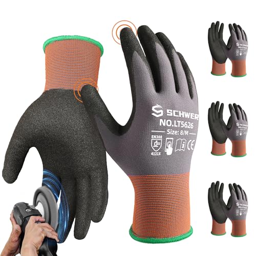 6 12 Pairs Safety Work Gloves Sandy Nitrile Coated