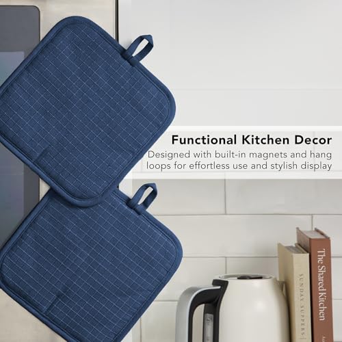Gourmet Series Gridlines Pot Holders 2 (Ink Blue)