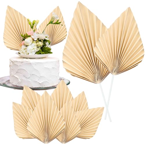 6Pcs Paper Palm Fan Cake Toppers Palm Leaf Fan Cake Topper Palm Spear Leaf Cupcake Toppers Cake Insert Decoration For Cake Decorating Diy Craft Project Home Wedding Party Supplies Gold