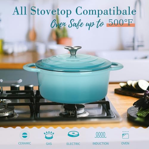 Enameled Cast Iron Dutch Oven with Lid (Teal / 6QT)