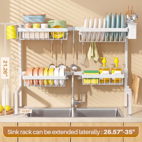 4 Baskets 2 Tier Over The Sink Dish Drying Rack (White / 2 tiers 4 baskets)