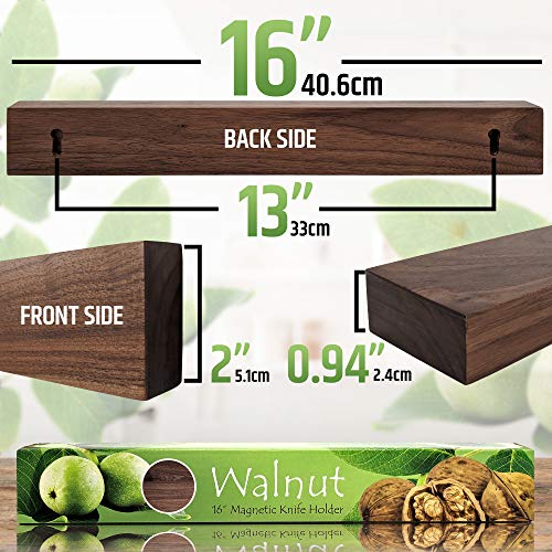 Premium Dark Walnut Wood Magnetic Knife Holder for Wall (16" - Walnut)