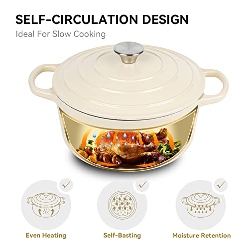 6 Quart Enameled Dutch Oven Pot with Lid (6 QT / Beige)